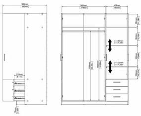 Armadio Guardaroba 3 Ante 3 Cassetti Con Barra Appendiabiti Bianco