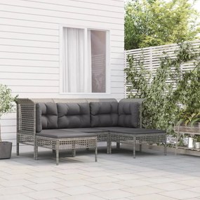 Set divani da giardino 5 pz con cuscini in polyrattan grigio