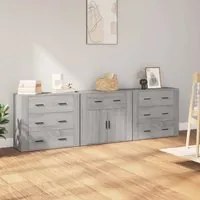 Credenze 3 pz Grigio Sonoma in Legno Multistrato 3185429