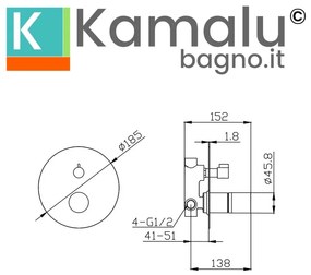 Kamalu - Miscelatore doccia con deviatore finitura cromo con dettaglio in marmo bianco | MARMO-BIANCO