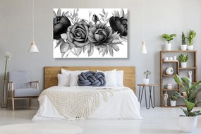 Stampa su tela – Incantevole combinazione di fiori e foglie in bianco e nero