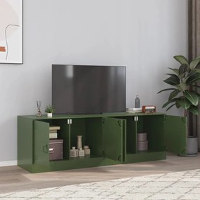 Mobili tv 2 pz verde oliva 67x39x44 cm in acciaio