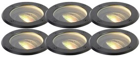 Set di 6 faretti da giardino intelligenti neri orientabili IP65 con LED - Delux