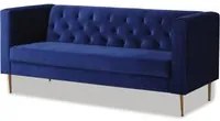 Divano fisso in velluto Bruce 196x76x82 cm 3 posti a sedere Blu scuro