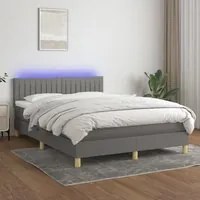 Letto a Molle Materasso e LED Grigio Scuro 140x200cm in Tessuto 3133878