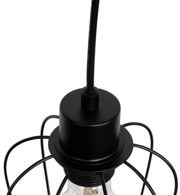 Lampada a sospensione rustica nera con legno 4 luci - Stronk