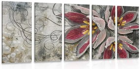 Quadri 5 pezzi – Fiori con perle