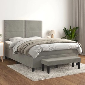 Giroletto A Molle Con Materasso Grigio Chiaro 140x200cm Velluto /