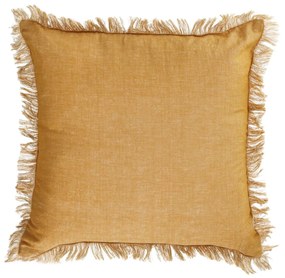 Kave Home - Fodera cuscino Abinadi in cotone e lino frange senape 45 x 45 cm