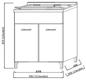 Lavatoio in legno 60 x 50 cm x altezza 84 cm rovere bianco completo di lavello e tavoletta