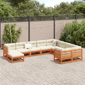 Set divani giardino 10pz con cuscini marrone cera massello pino