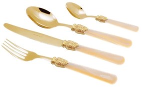 Posate Oro Pvd - Elena - Set 24 Pz Manico Perlato Avorio