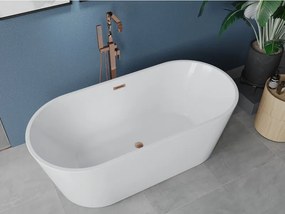 Mexen Luna vasca da bagno freestanding 160 x 75 cm, bianca, troppopieno rame spazzolato - 52031607500-65