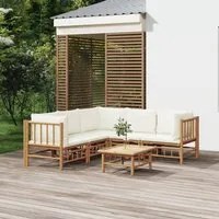 Set Salotto da Giardino 6pz con Cuscini Bianco Crema in Bambcod mxl 100254