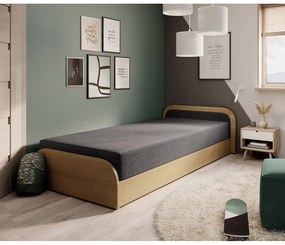 Letto singolo imbottito/in truciolato giallo ocra/grigio scuro con contenitore e materasso inclusi 80x190 cm Parys – ELTAP