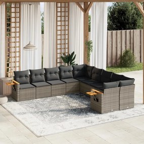 Set divano da giardino 10 pz con cuscini grigio in polyrattan