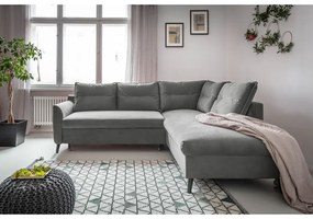 Divano letto angolare in velluto grigio chiaro L, angolo destro Stylish Stan - Miuform