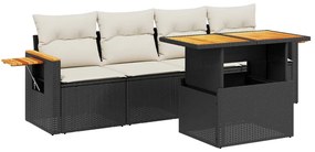 Set divani da giardino 5 pz con cuscini in polyrattan nero