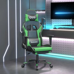 Sedia da gaming con poggiapiedi nero e verde in similpelle