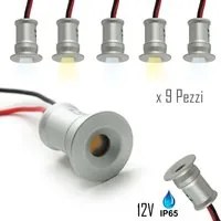 Kit led cielo stellato 9pcs punti luce da incasso foro 15mm 12v kit completo con alimentatore LUCE FREDDA 6000K