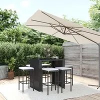 Set Bar da Giardino 7 pz con Cuscini in Polyrattan Nero