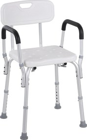 Sedia per Doccia 51,5x51,5x71-84 cm Altezza Regolabile e Piedini Antiscivolo in Alluminio Bianco...
