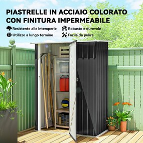 Capanno Porta Attrezzi 142x86x189 cm con Tetto Inclinato e Porta Bloccabile in Metallo Grigio Scuro...