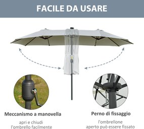Ombrellone da Giardino Doppio 450 cm con 48 Luci LED e Manovella Grigio Chiaro...