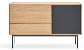 Cassettiera grigio antracite con impiallacciatura in rovere , larghezza 128 cm Yoko - Teulat