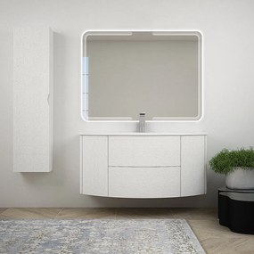 Mobile da bagno bianco frassino sospeso 120 cm con specchio led e colonna da 140 cm