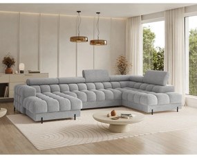 Divano angolare grigio allungabile (con penisola a destra/a U) con rivestimento in bouclé Feraria – ELTAP