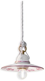Sospensione Classico Asti Ferro E Ceramica Ottone Satinato Decorato 1 Luce E27