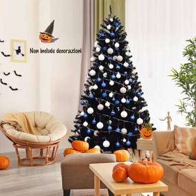 Costway Albero di Natale 225 cm, 1258 rami, Abete artificiale non illuminato con base solida di metallo, Nero