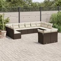 Set Divani da Giardino 12 pz con Cuscini Marrone in Polyrattan 3218433