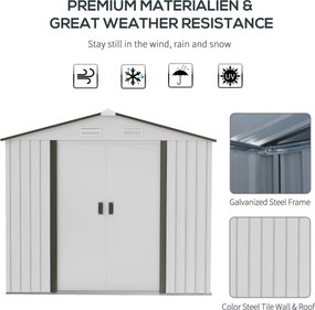 Casetta Box da Giardino Porta Utensili 213x130x185 cm con Porte Scorrevoli in Acciaio Bianco...