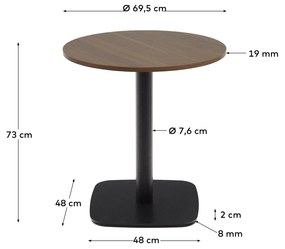 Kave Home - Tavolo rotondo Dina melammina rifinito noce con gamba in metallo rifinita in nero Ã˜ 68x70