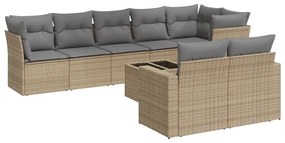 Set divano da giardino 9 pz con cuscini beige in polyrattan