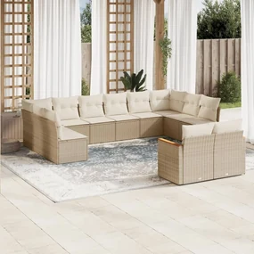 Set divani da giardino 12 pz con cuscini beige in polyrattan