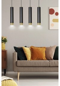 Lampadario 4 Luci Brunilde In Acciaio Nero E Tubolari In Nero E Oro