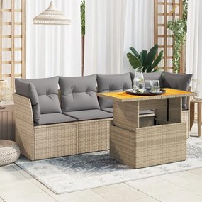 Set divano da giardino 5 pz con cuscini beige in polyrattan
