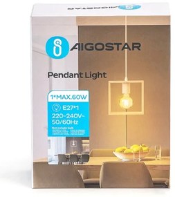 Aigostar - Lampadario sospeso in legno con cavo, 1xE27/60W/230V, pino