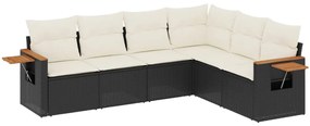 Set Divano da Giardino 6 pz con Cuscini Nero in Polyrattan