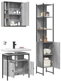 Set mobili da bagno 3 pz grigio sonoma in legno multistrato