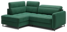 Divano angolare verde allungabile/con contenitore (con penisola a sinistra/a L) e rivestimento in velluto Barea – ELTAP