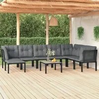 Set Salotto da Giardino 9 pz Nero e Grigio in Polyrattan 3187767