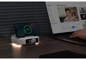 Immax 08983L - Sveglia con display LCD e ricarica wireless Qi 27W/9V bianco