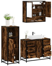 Set Mobili Da Bagno 3 Pz Rovere Fumo İn Legno Multistrato /
