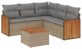 Set Divano da Giardino 6 pz con Cuscini Beige in Polyrattan