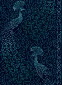 Tapete Pavo Parade von Cole & Son - Metallic Petrol on Ink