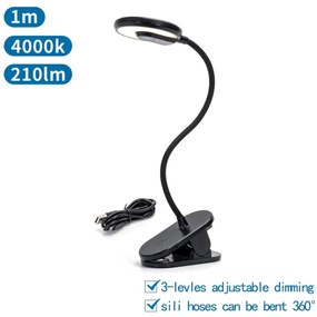 Aigostar - LED Lampada da tavolo ricaricabile dimmerabile con clip LED/3W/5V 1800mAh nero